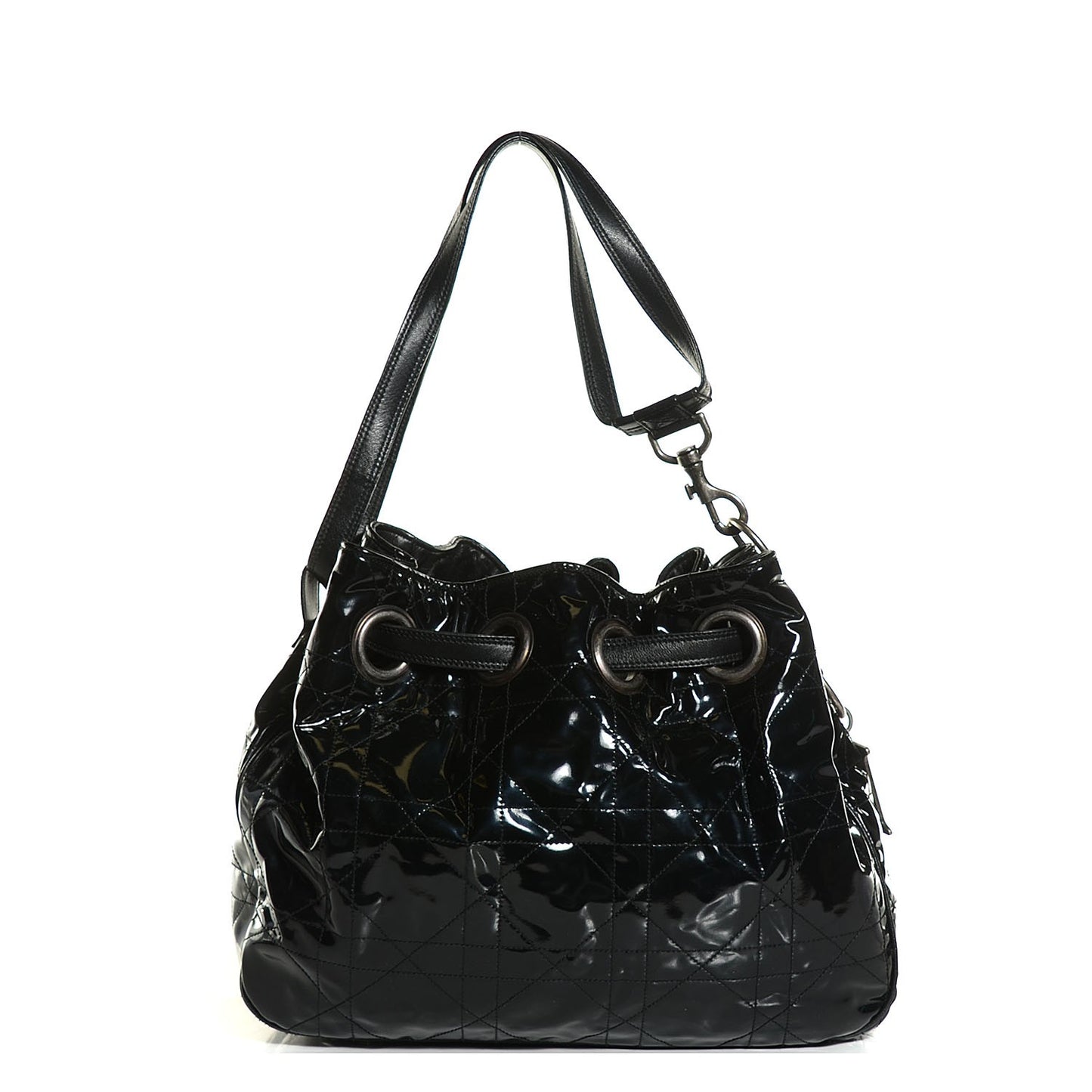 Vinyl Cannage Drawstring Tote Black