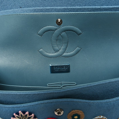 Chanel Felt Flower Embroidered Medium Double Flap Blue Multicolor 10 of 11