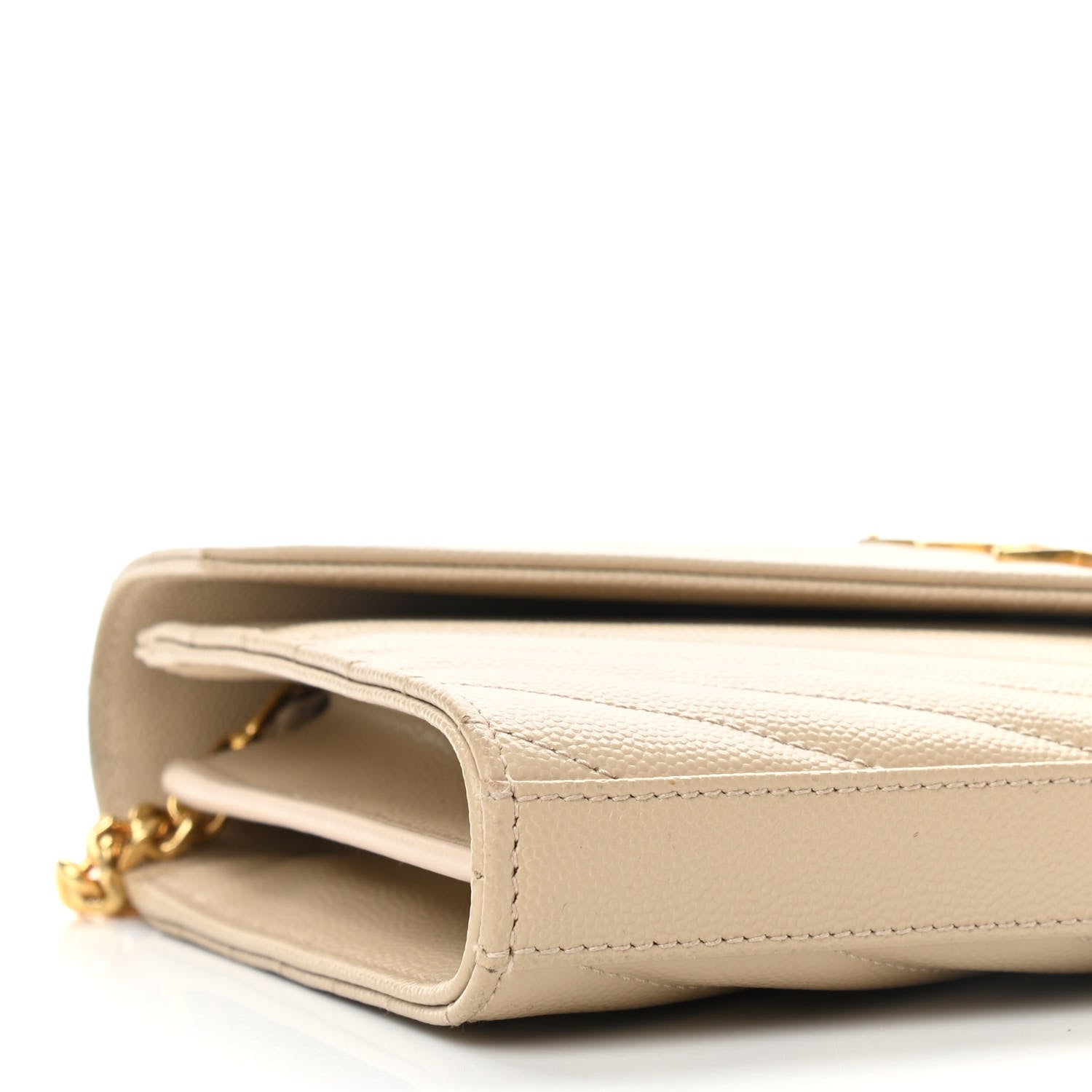 Saint Laurent Grain De Poudre Matelasse Chevron Cassandre Chain Wallet Deep Beige 8 of 9