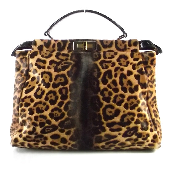 Calf Hair Leopard Print Zucca Large Peekaboo Iconic Satchel Tobacco