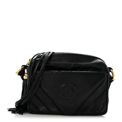 Chanel Lambskin Chevron Quilted Tassel Camera Case Black 1 of 14