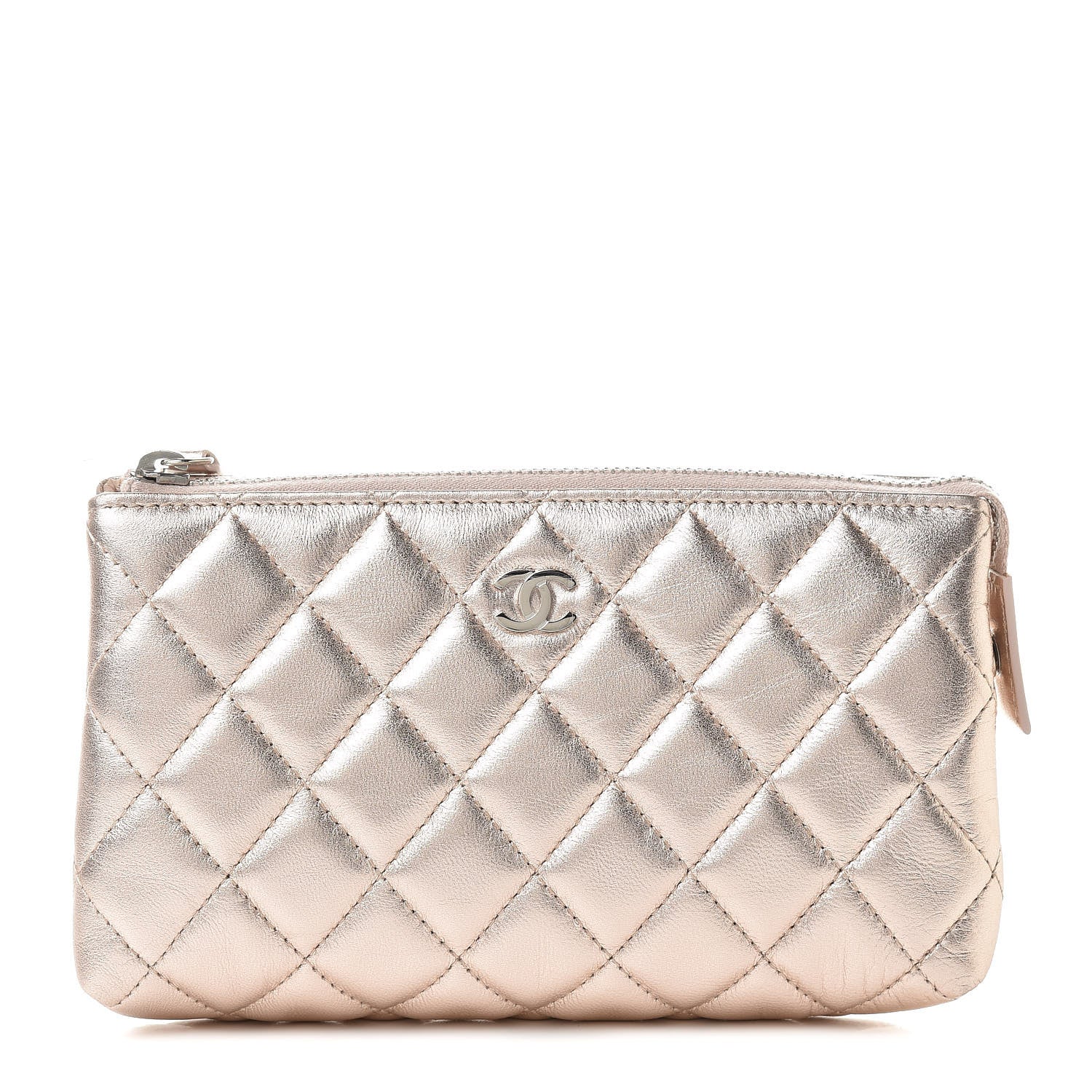 Chanel Metallic Lambskin Quilted Small Cosmetic Pouch Light Pink 1 of 9