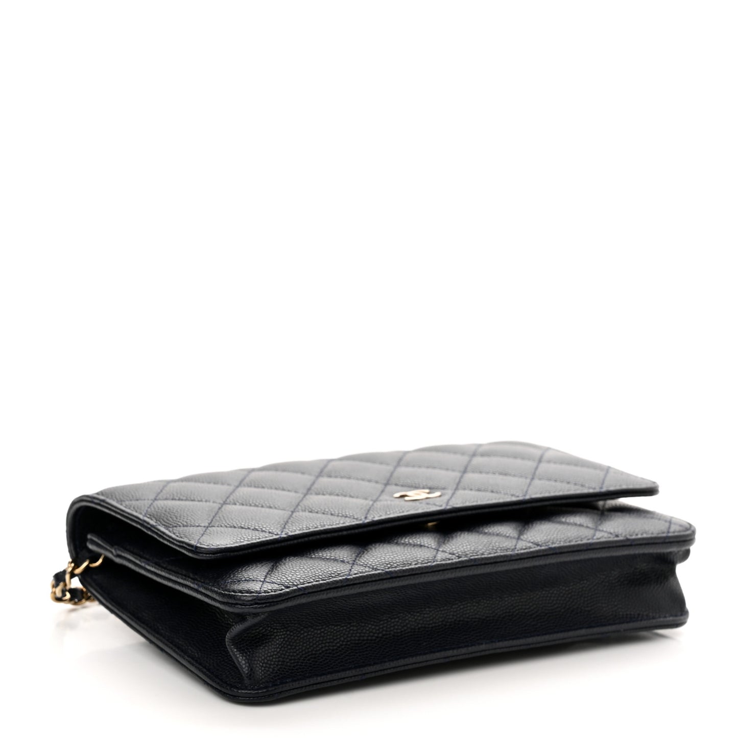 Caviar Quilted Wallet On Chain WOC Navy Blue