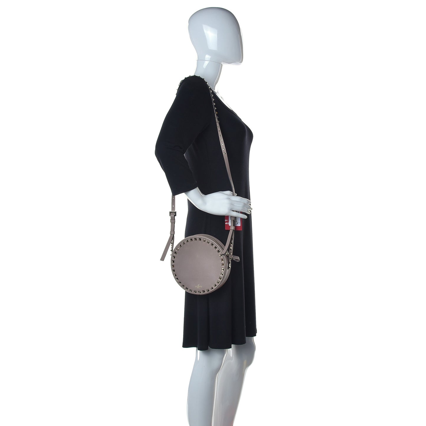 Calfskin Rockstud Round Crossbody Bag Poudre