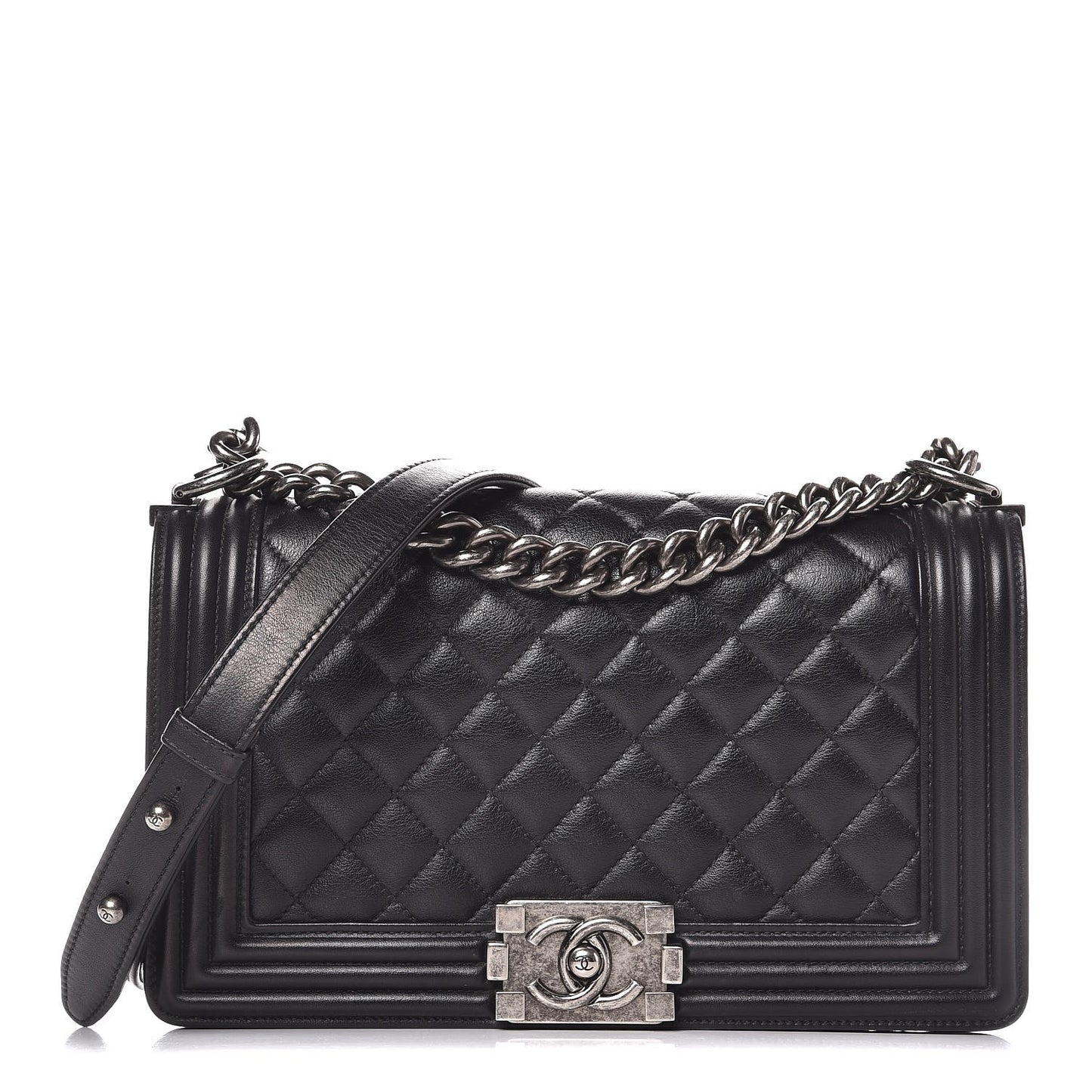 Calfskin Quilted Medium Boy Flap Black