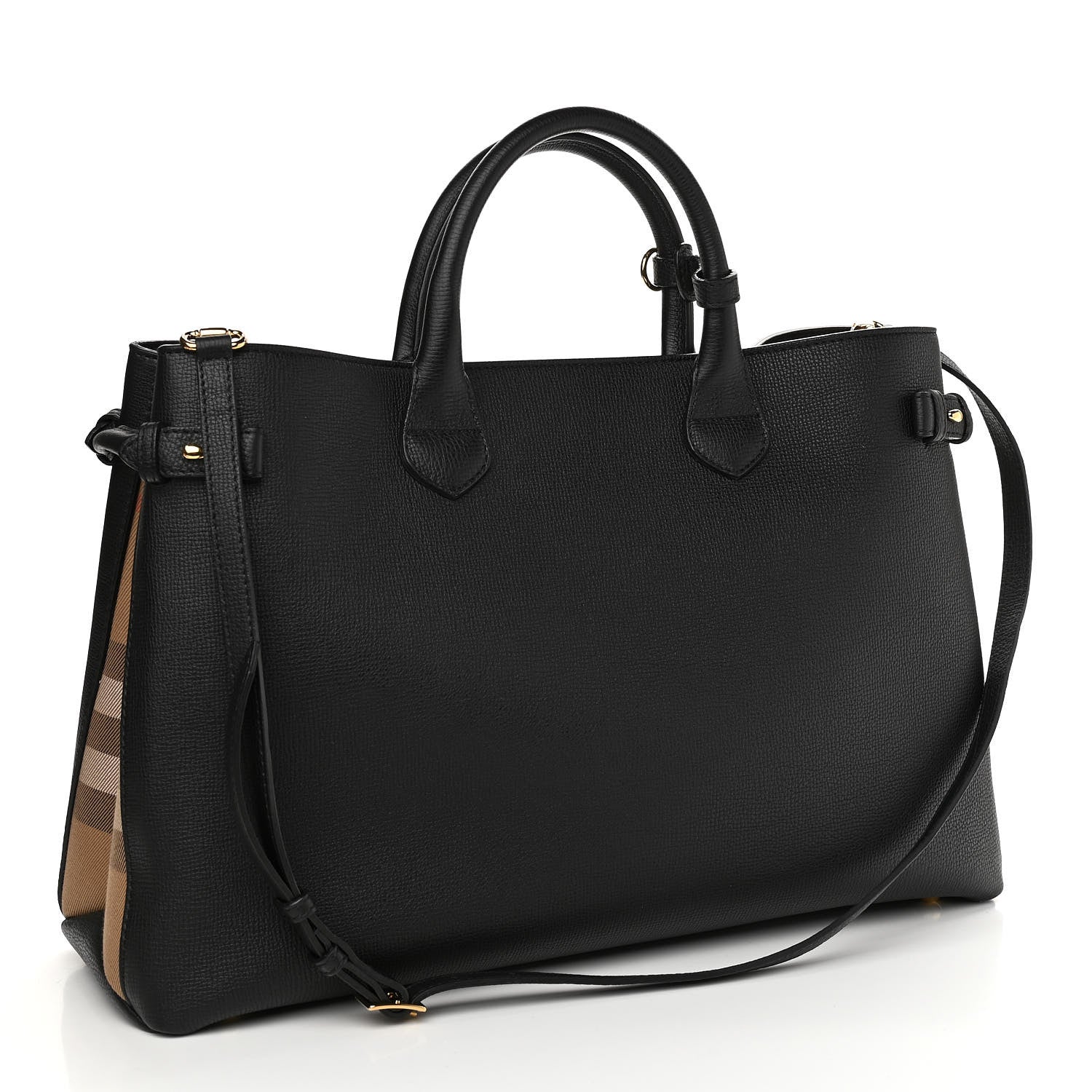 Burberry Grainy Calfskin House Check Large Banner Tote Black 3 of 12