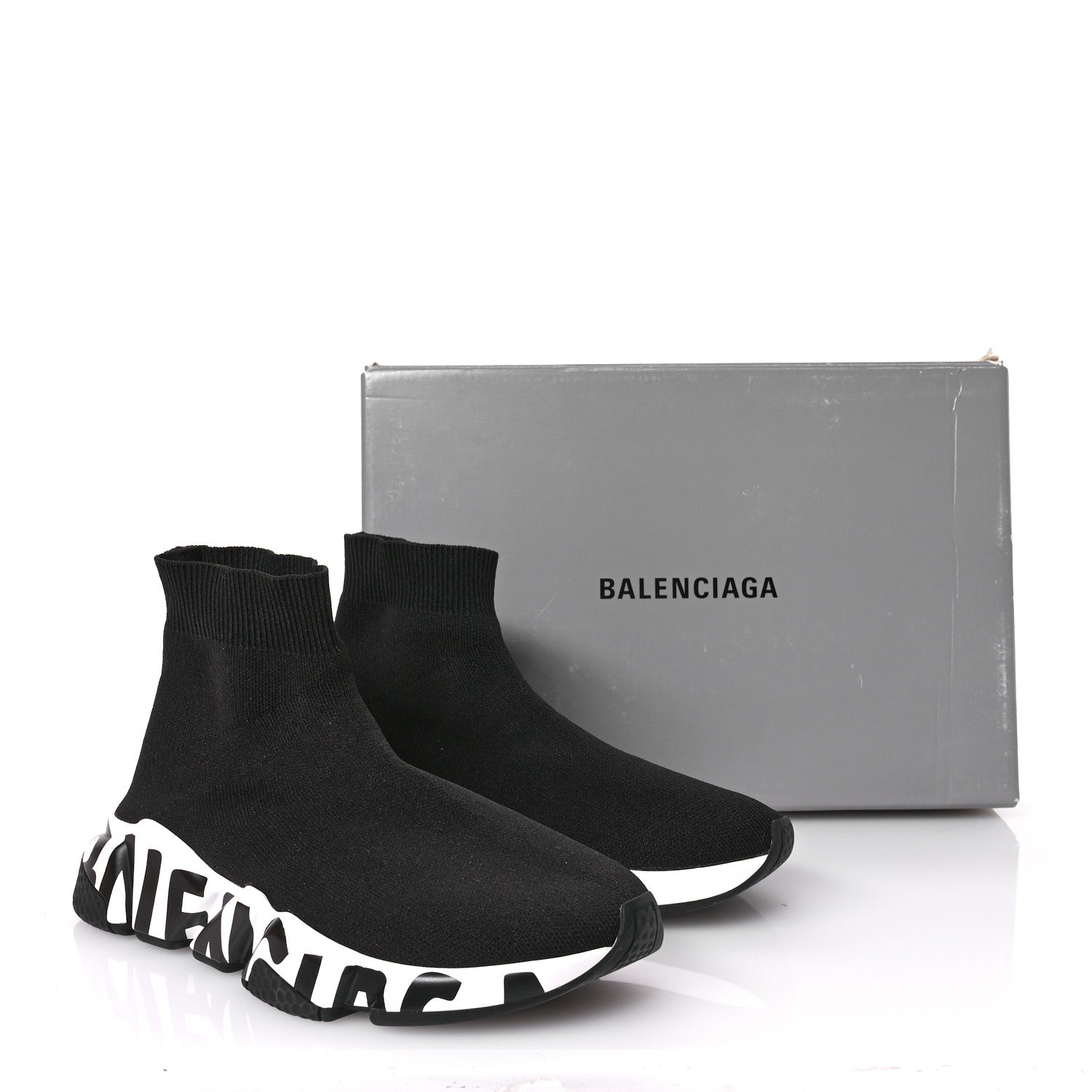 Balenciaga Neoprene Knit Womens Speed Graffiti Sneakers 36 Black White 8 of 8