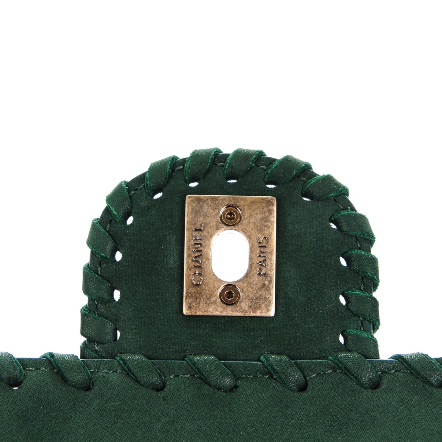 Metallic Calfskin Quilted Jumbo Happy Stitch Flap Green