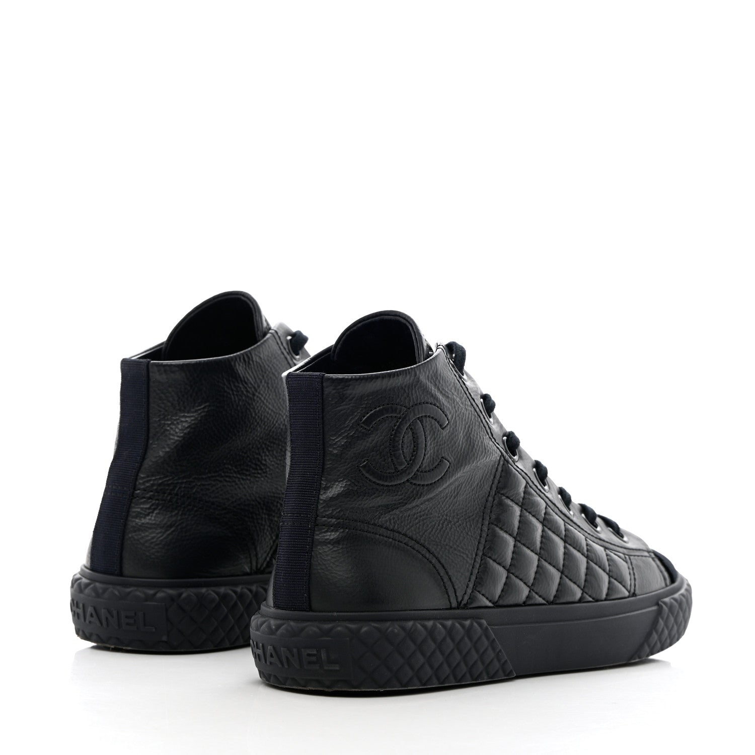 Chanel Calfskin High Top CC Sneakers 36.5 Black 4 of 16
