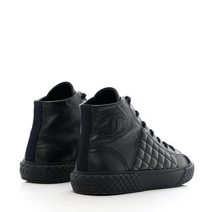 Chanel Calfskin High Top CC Sneakers 36.5 Black 4 of 16