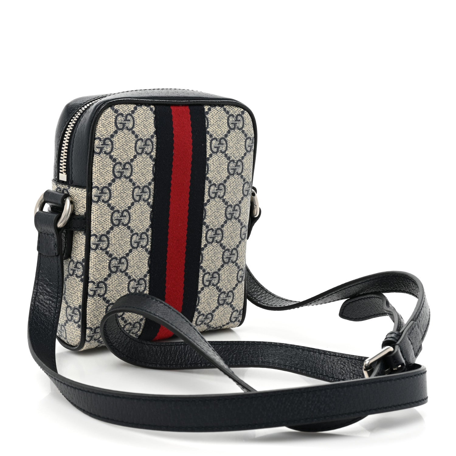 Gucci GG Supreme Monogram Textured Calfskin Web Mini Ophidia Messenger Beige Blue 3 of 14