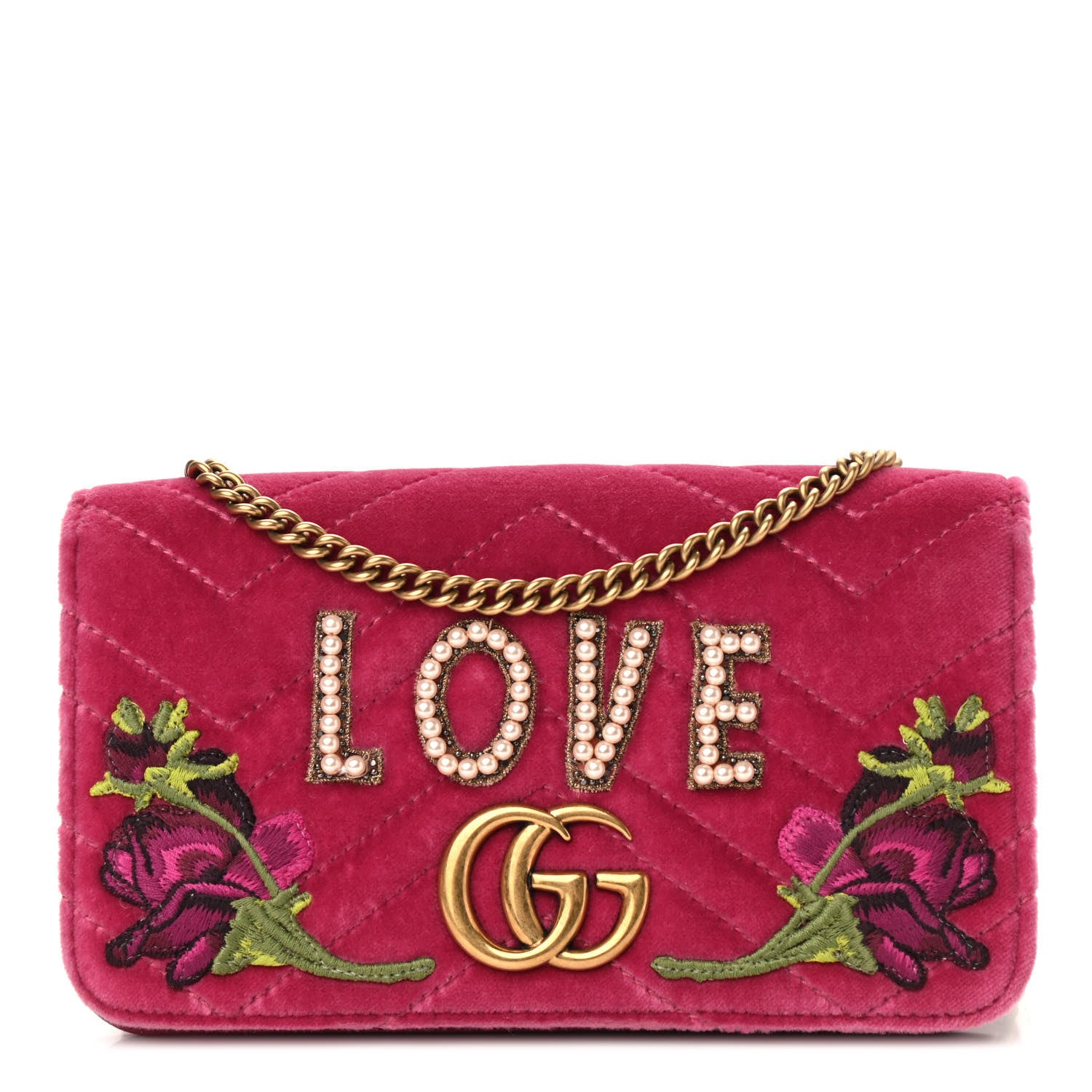 Gucci Velvet Matelasse Love Embroidered GG Marmont Mini Bag Light Raspberry Rose 1 of 8