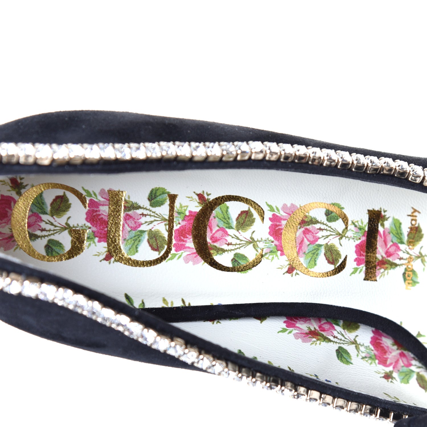 Gucci Kid Scamosciato Crystal GG Marmont Fringe 50mm Loafer Pumps 35 Black 7 of 9