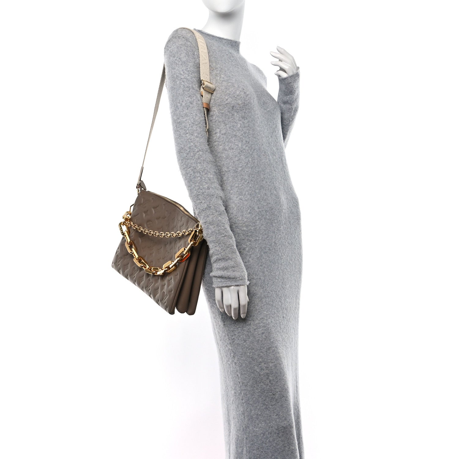 Louis Vuitton Lambskin Embossed Monogram Coussin MM Taupe 2 of 11