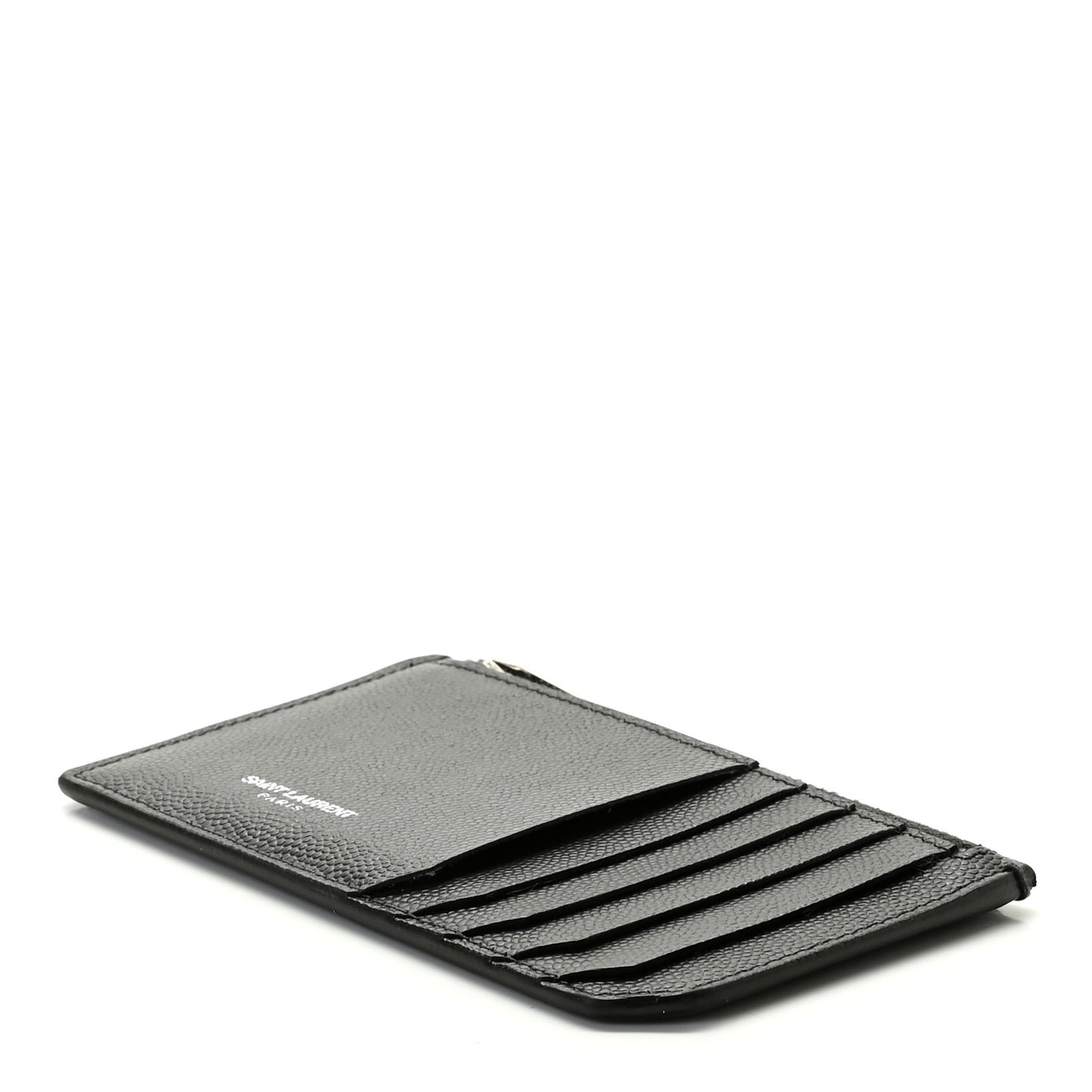 Grained Calfskin 5 Fragments Zip Pouch Card Holder Black