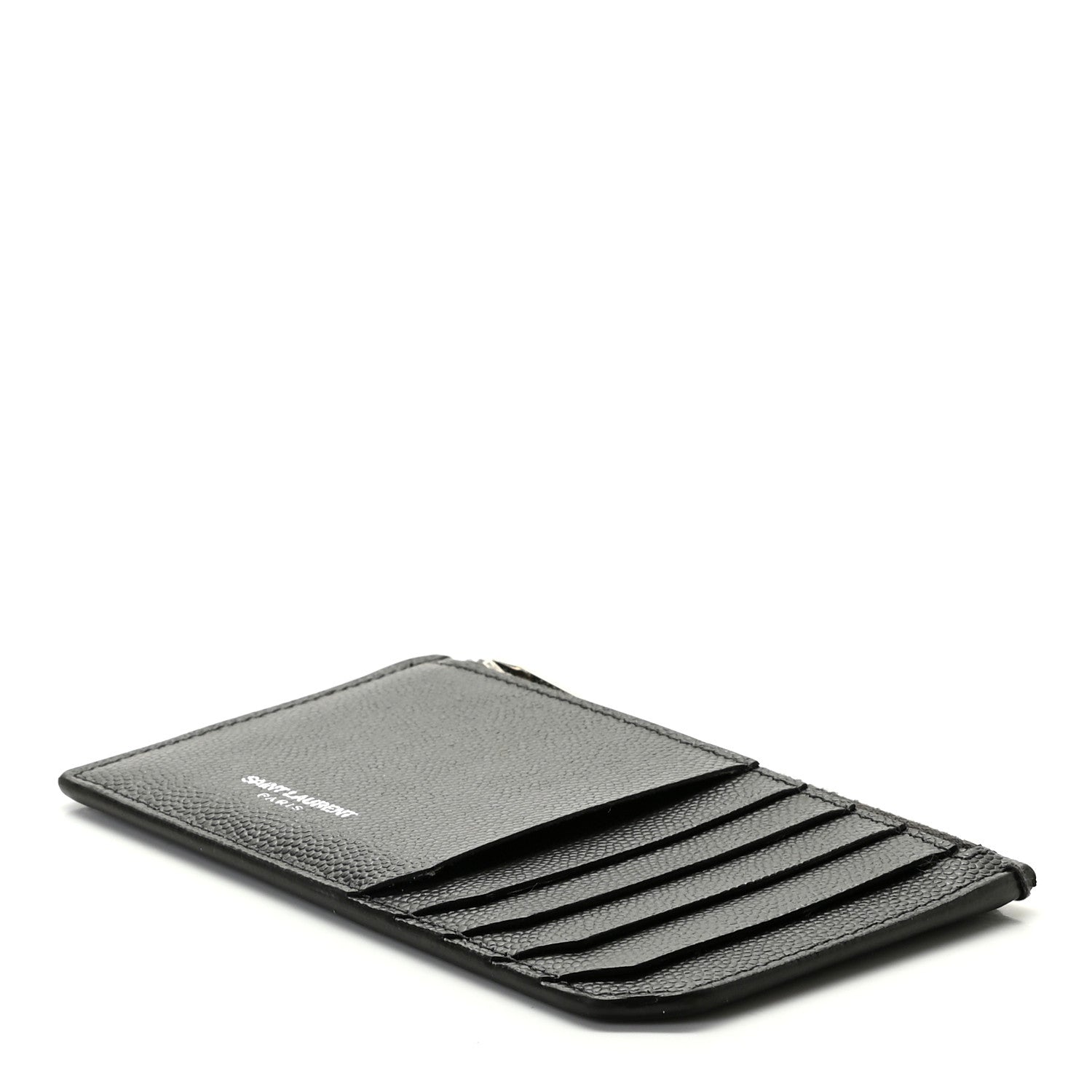 Saint Laurent Grained Calfskin 5 Fragments Zip Pouch Card Holder Black 5 of 7