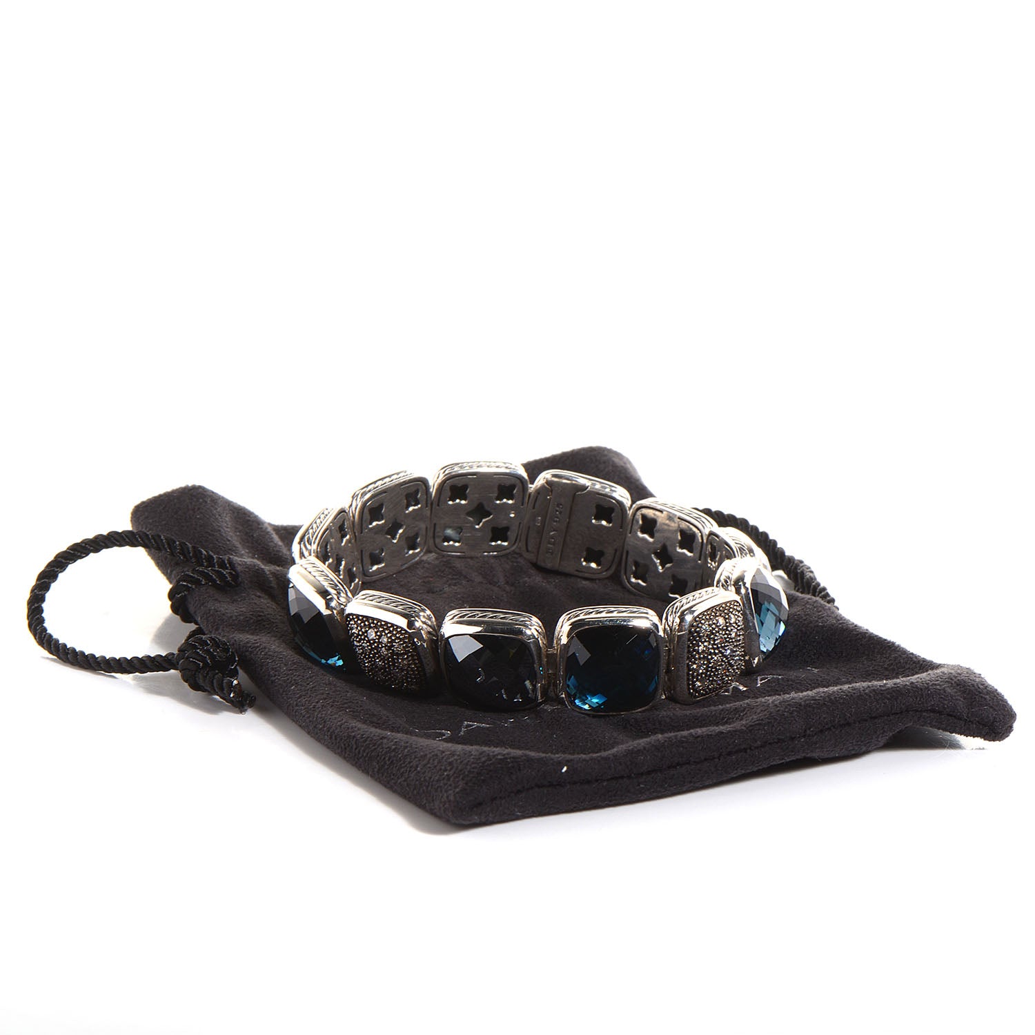 David Yurman Sterling Silver Diamond Blue Topaz Hematite Chiclet One Row Bracelet 5 of 5