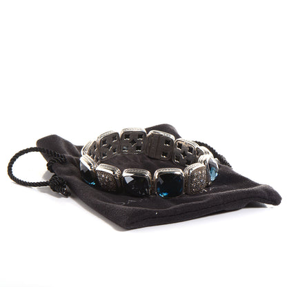 David Yurman Sterling Silver Diamond Blue Topaz Hematite Chiclet One Row Bracelet 5 of 5
