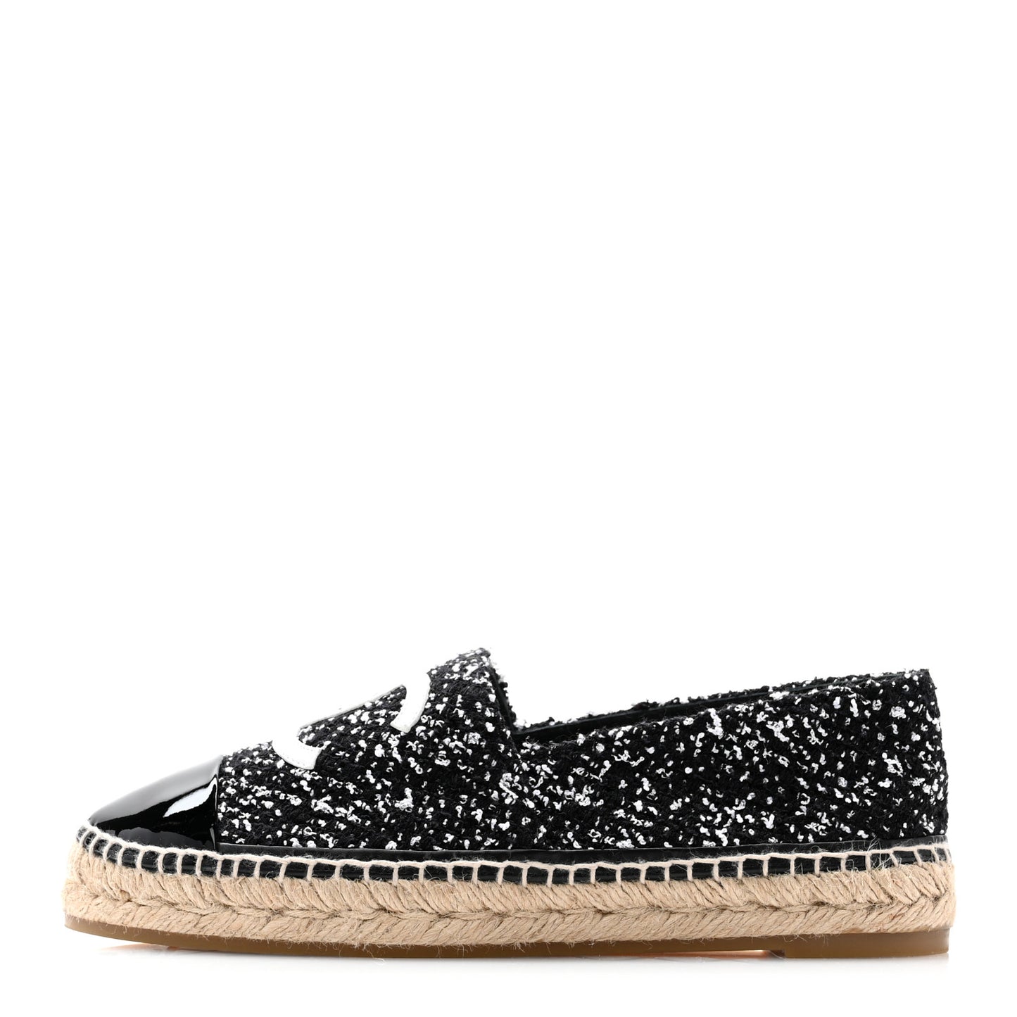 Tweed Lambskin Patent CC Espadrilles 40 Black White