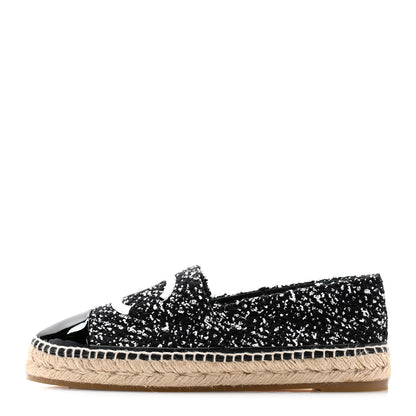 Chanel Tweed Lambskin Patent CC Espadrilles 40 Black White 1 of 9