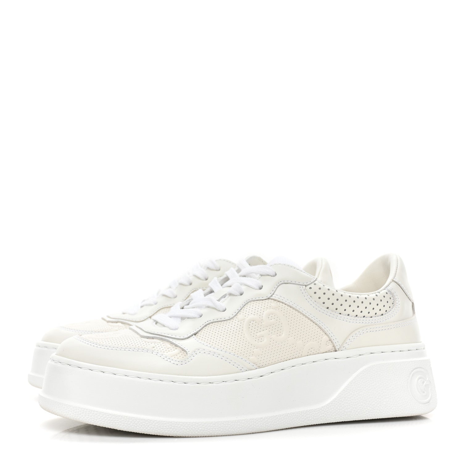 Gucci Calfskin GG Tennis Embossed Perforated Womens Platform 55mm Sneakers 38 Great White 3 of 10