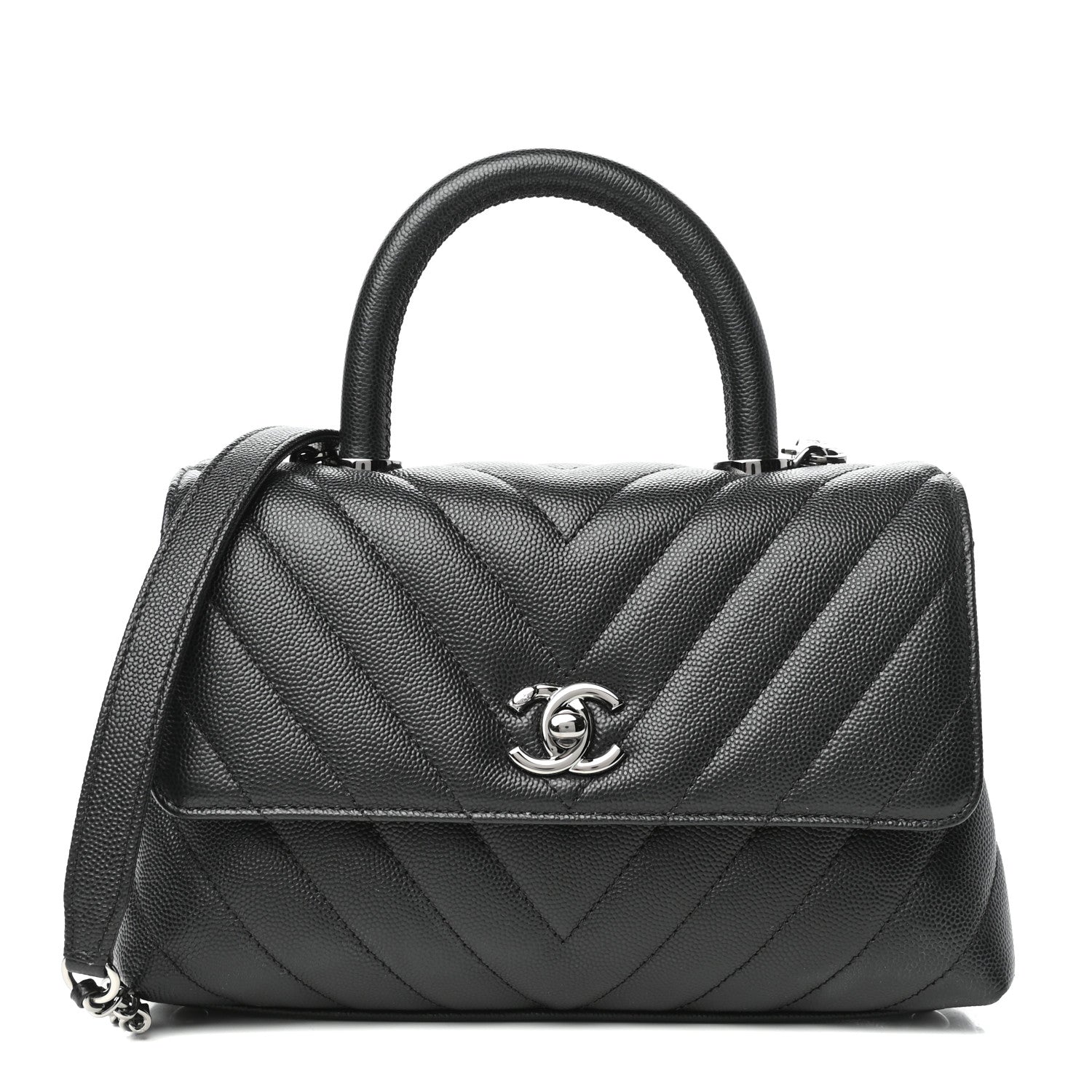 Chanel Caviar Chevron Quilted Mini Coco Handle Flap Black 1 of 10
