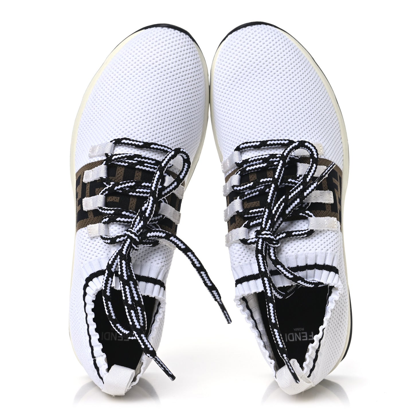 Stretch Knit Jacquard FF Lace-Up Sock Sneakers 39 Tobacco White Black