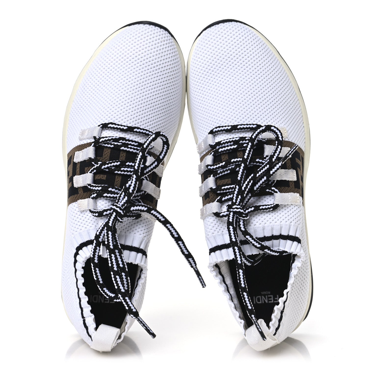 Fendi Stretch Knit Jacquard FF Lace-Up Sock Sneakers 39 Tobacco White Black 2 of 8