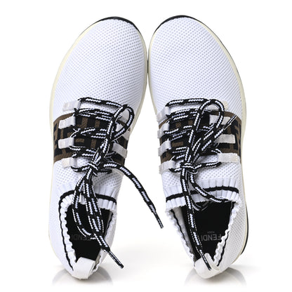Fendi Stretch Knit Jacquard FF Lace-Up Sock Sneakers 39 Tobacco White Black 2 of 8