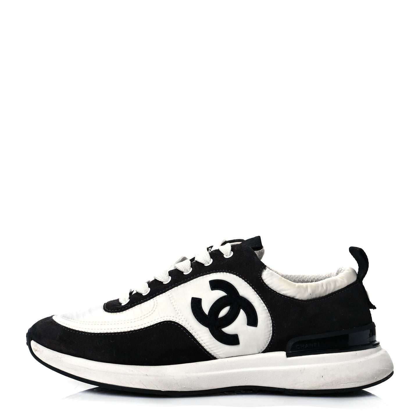 Nylon Suede Calfskin CC Sneakers 39.5 White Dark Grey