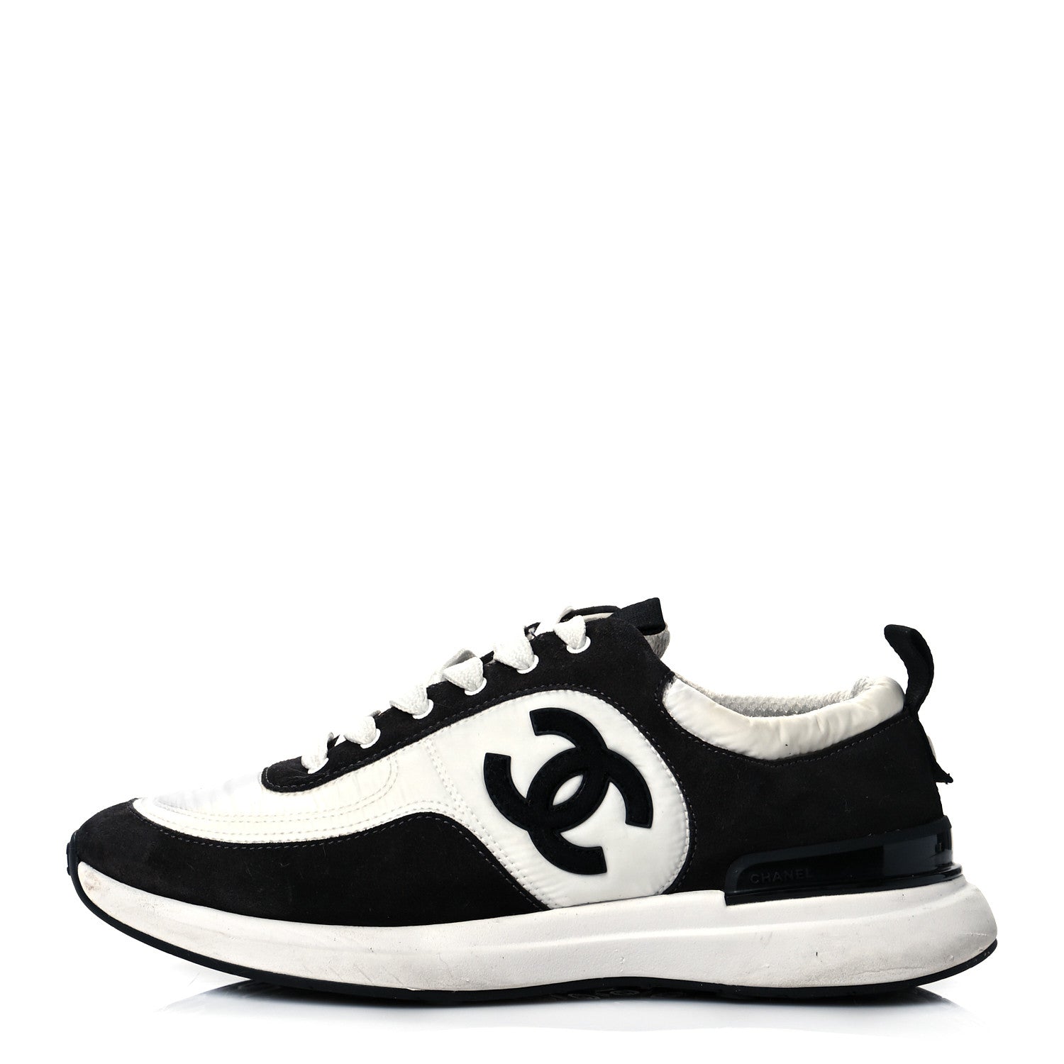 Chanel Nylon Suede Calfskin CC Sneakers 39.5 White Dark Grey 1 of 8