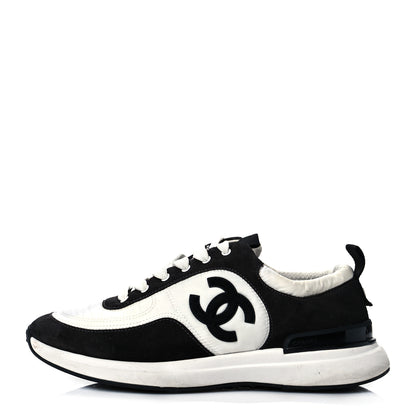 Chanel Nylon Suede Calfskin CC Sneakers 39.5 White Dark Grey 1 of 8