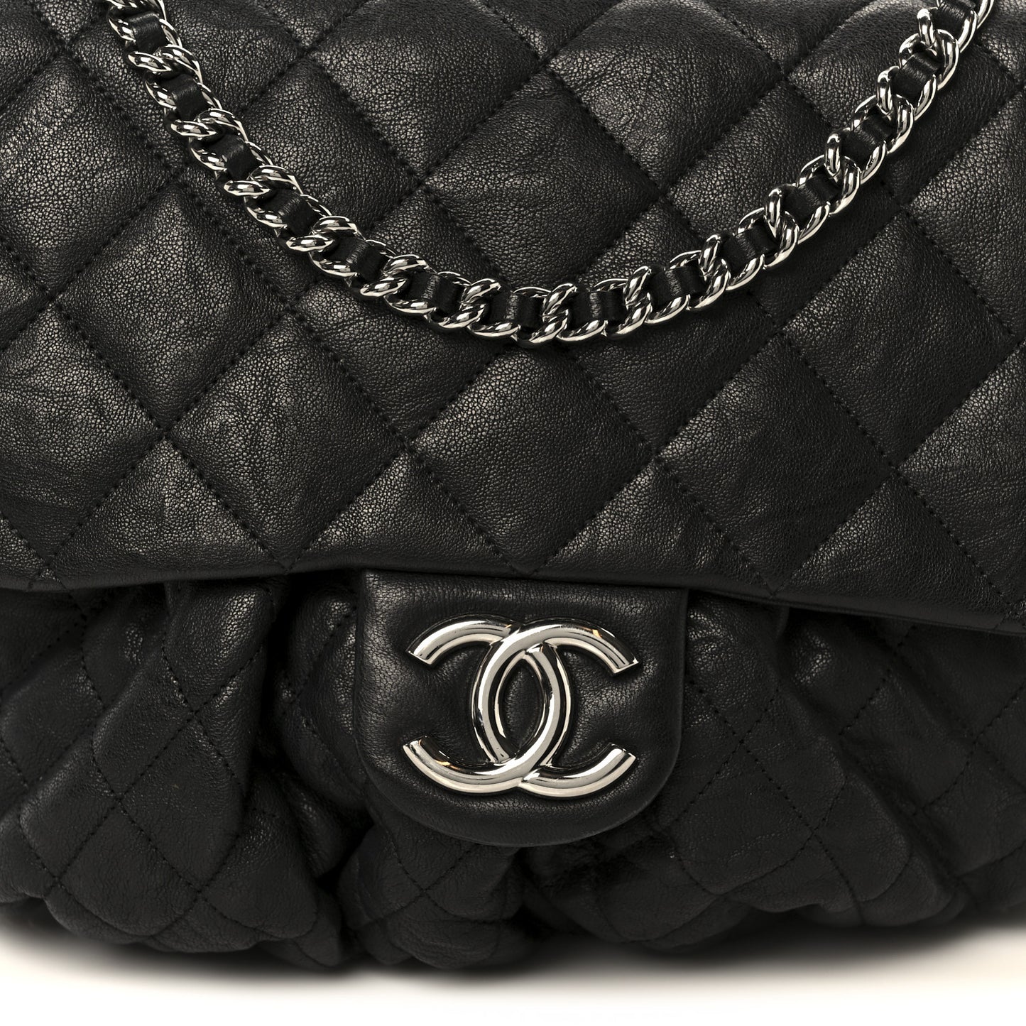 Washed Lambskin Quilted Large Chain Around Messenger Black