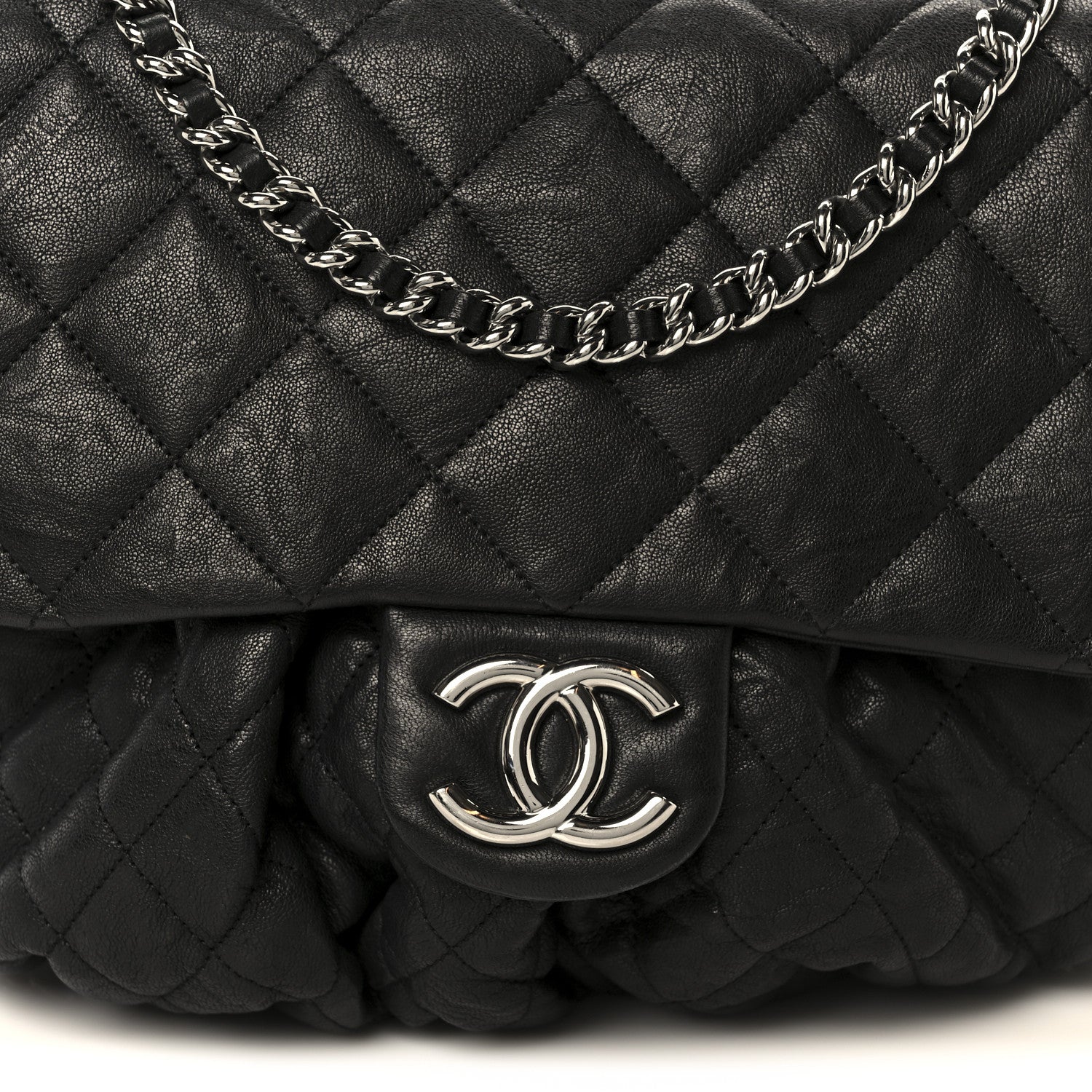 Chanel Washed Lambskin Quilted Large Chain Around Messenger Black 8 of 11