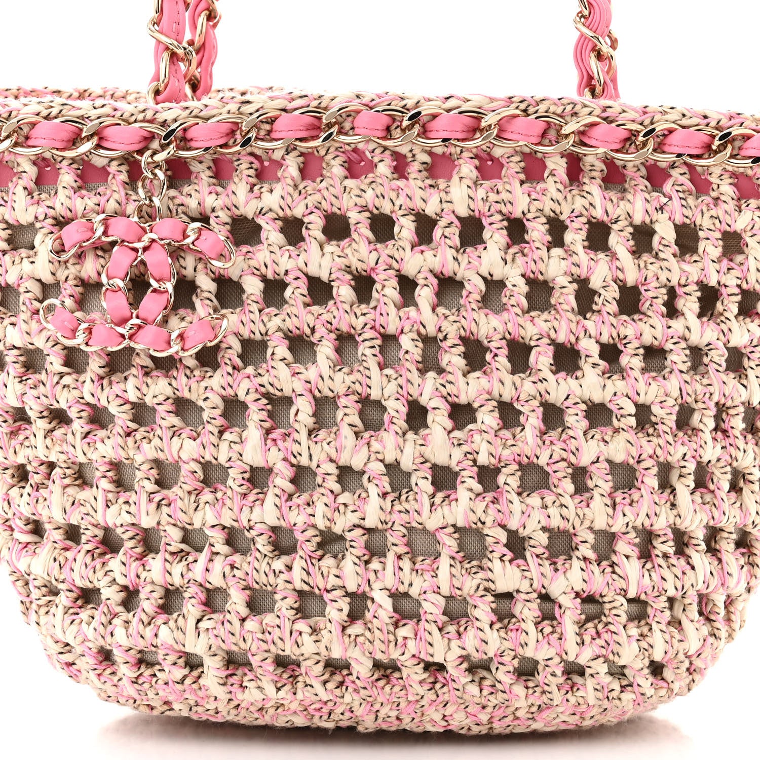 Chanel Mixed Fibers Calfskin Crochet Small Shopping Bag Beige Pink 8 of 10