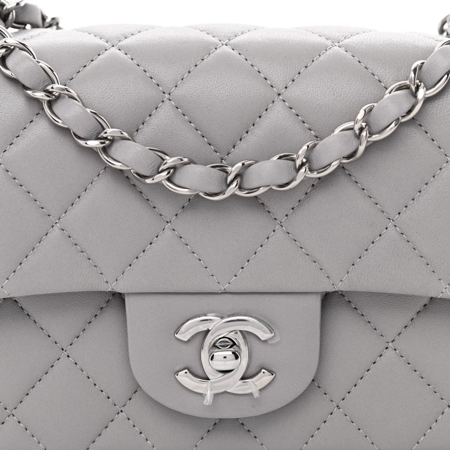 Lambskin Quilted Mini Rectangular Flap Grey
