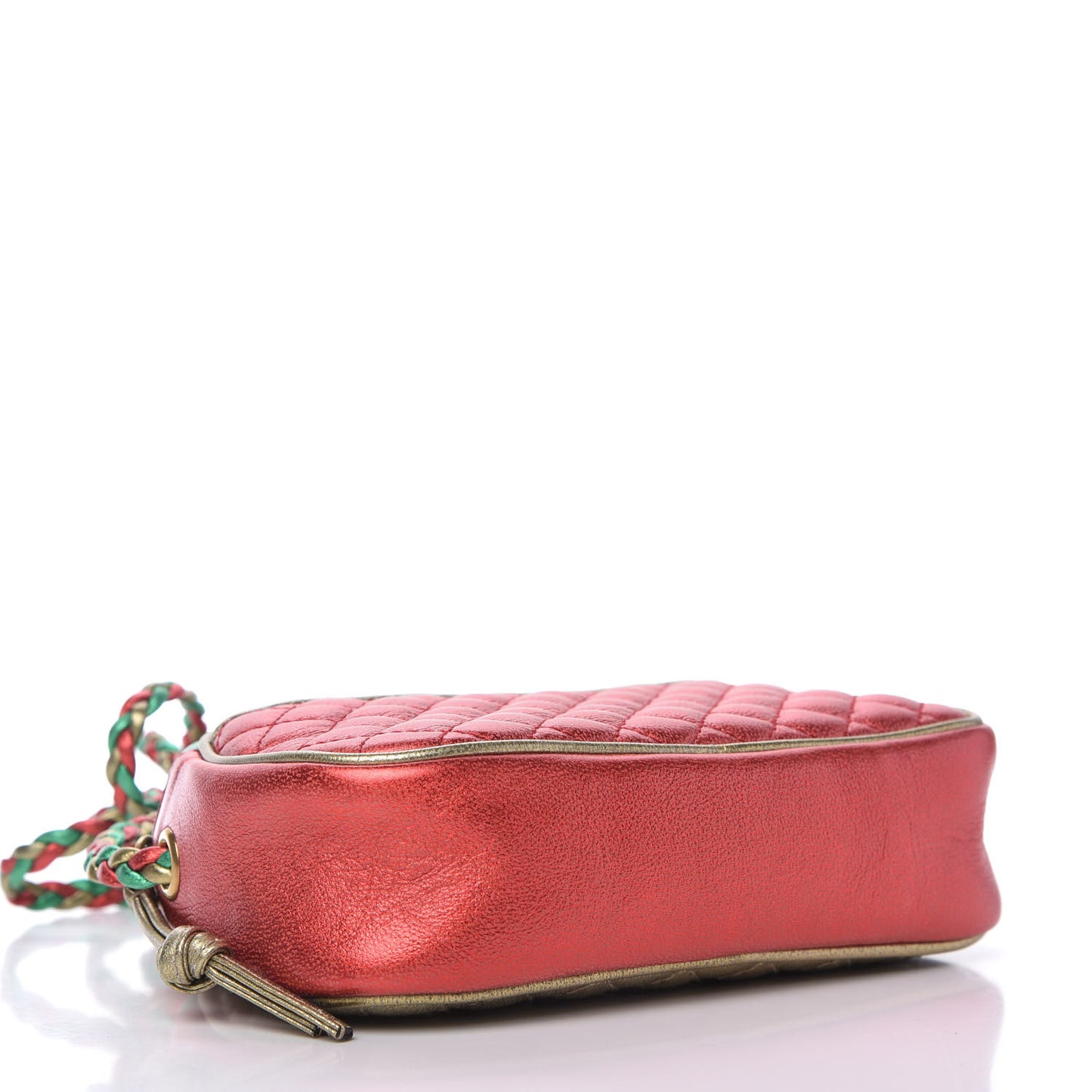 Laminated Nappa Trapuntata Mini Zumi Dome Shoulder Bag Rosso Jasmine Green Rame
