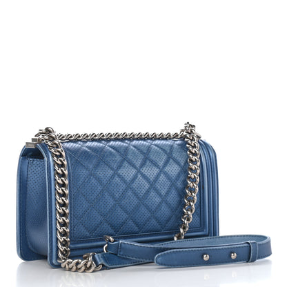 Chanel Metallic Lambskin Perforated Quilted Medium Boy Flap Blue 3 of 14