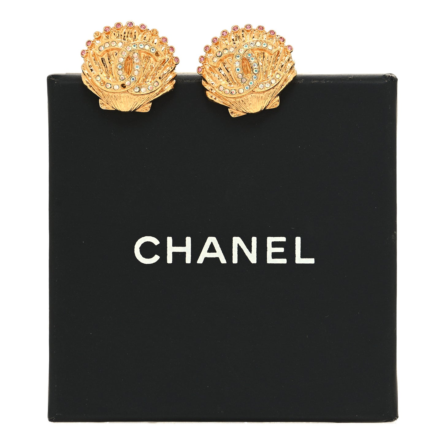 Crystal CC Shell Earrings Gold
