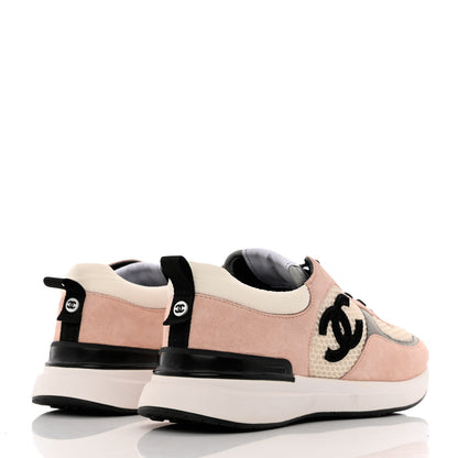 Chanel Mesh Suede Calfskin Grained Calfskin Womens CC Sneakers 39 Pink 4 of 9