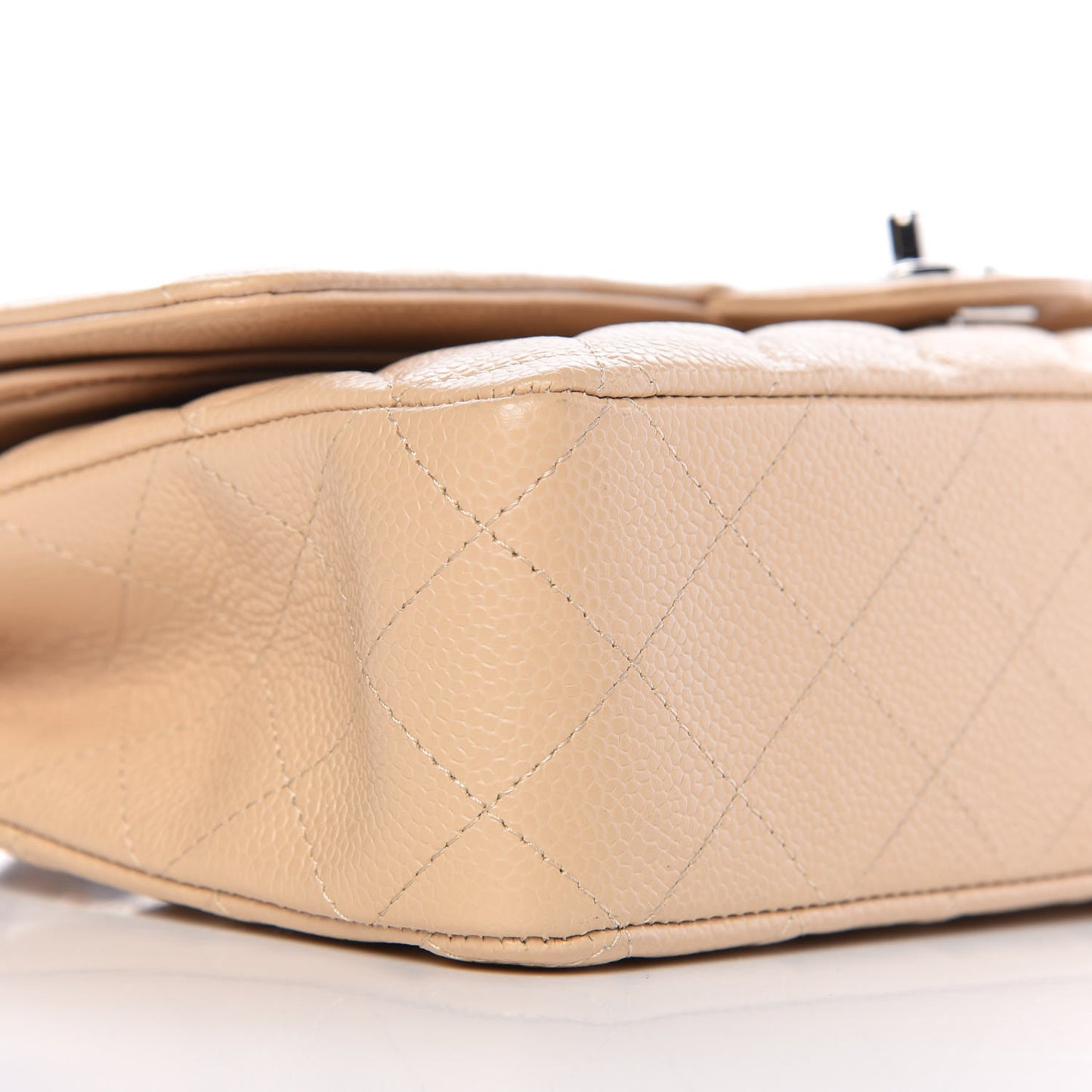Caviar Quilted Medium Double Flap Beige Clair