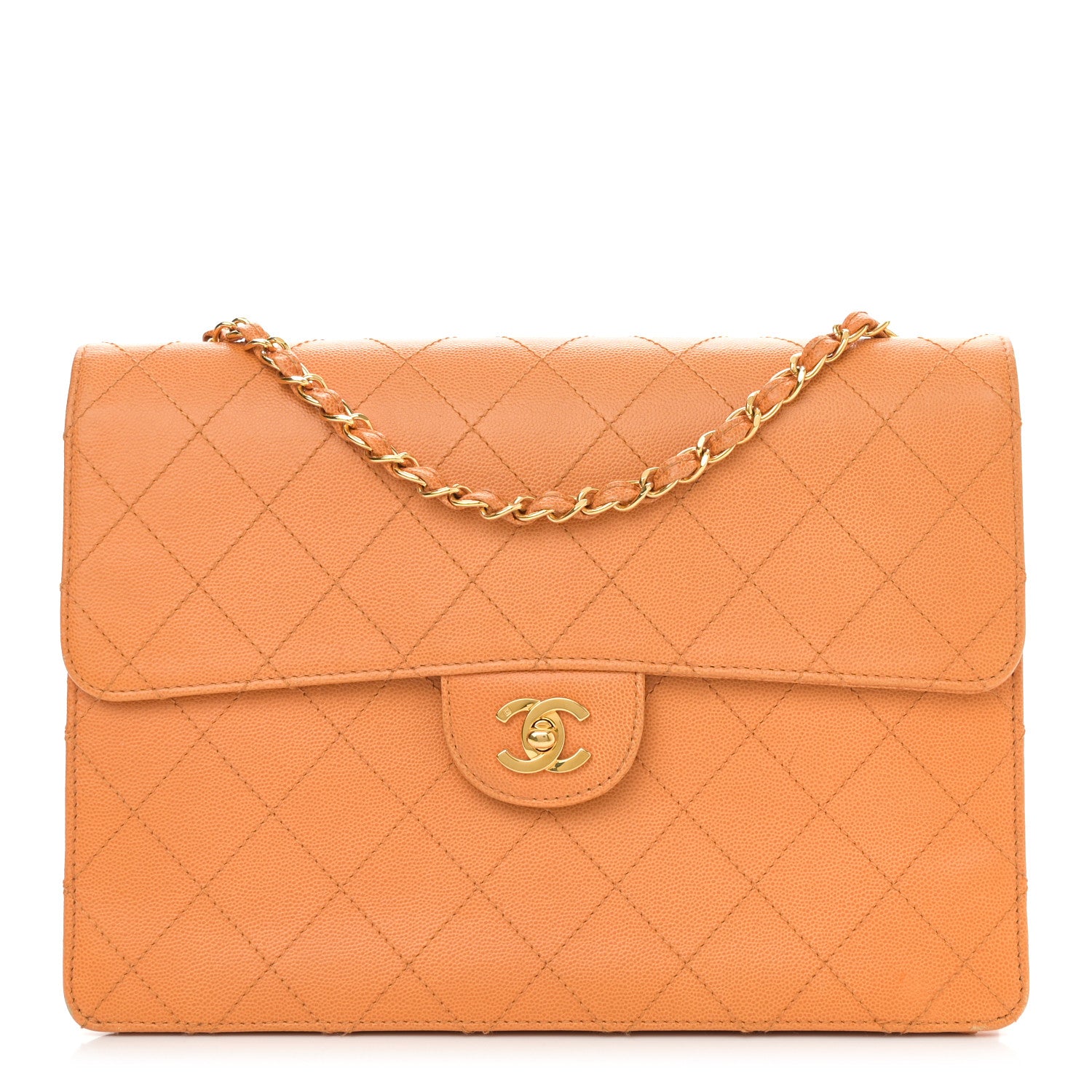 Chanel Caviar Stitched Jumbo Single Flap Orange 1 of 12