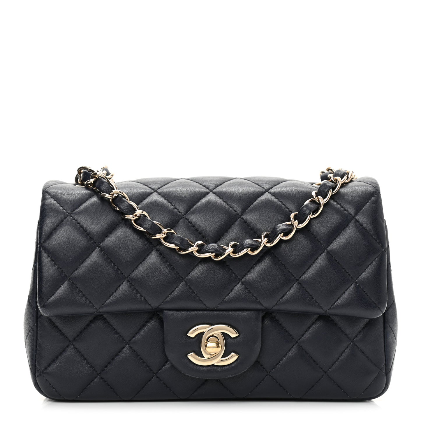 Lambskin Quilted Mini Rectangular Flap Dark Navy Blue