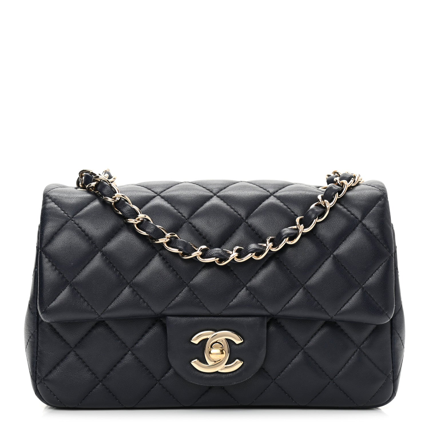 Chanel Lambskin Quilted Mini Rectangular Flap Dark Navy Blue 1 of 11