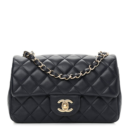 Chanel Lambskin Quilted Mini Rectangular Flap Dark Navy Blue 1 of 11