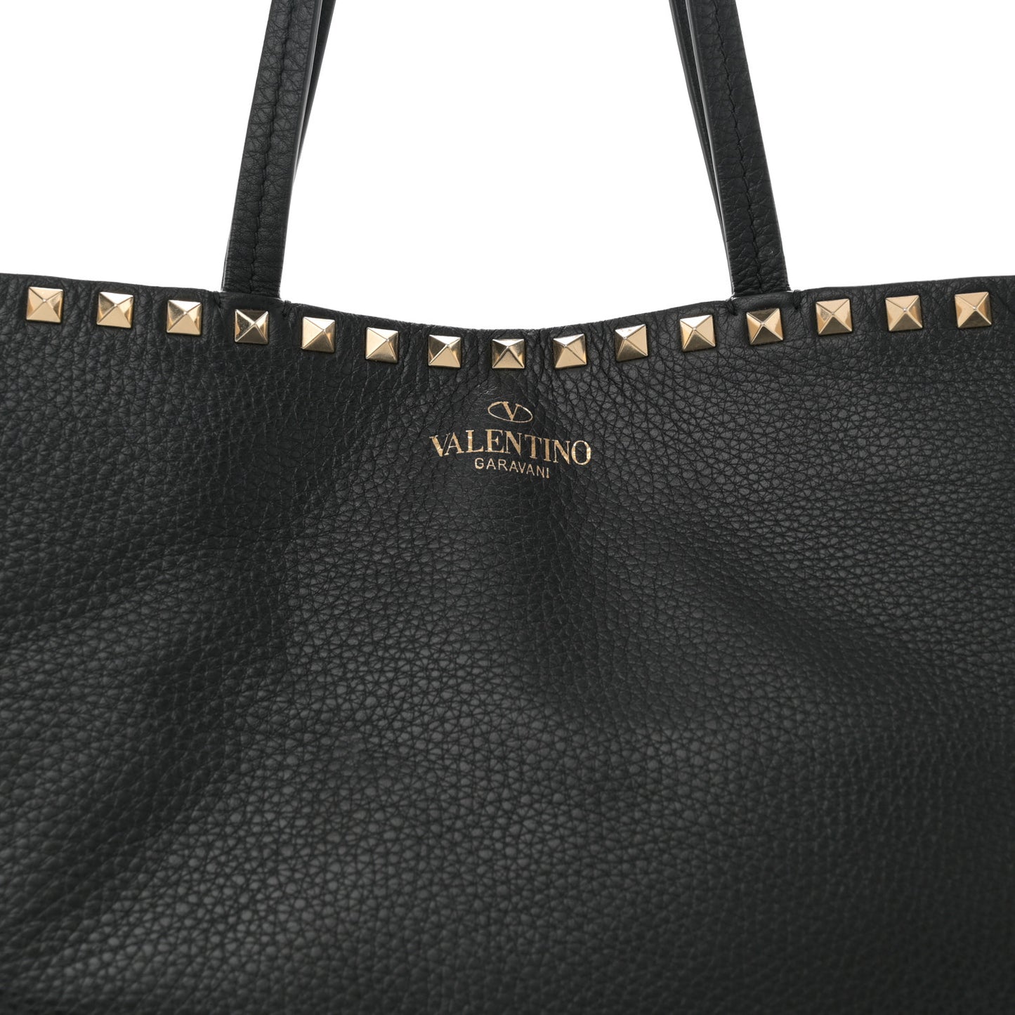 Grained Calfskin Rockstud Shoulder Tote Black