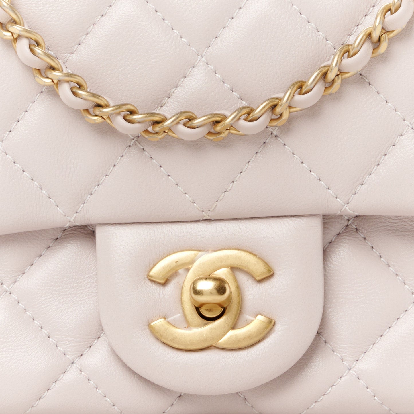 Lambskin Quilted Mini Pearl Crush Flap Light Purple