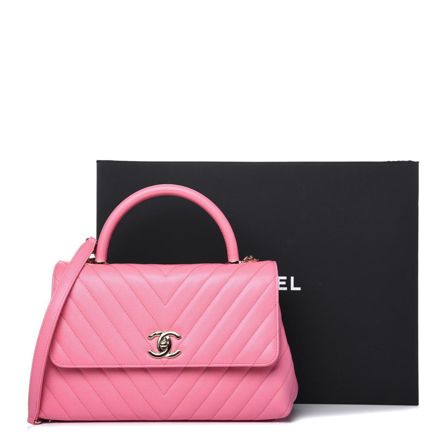 Caviar Chevron Quilted Small Coco Handle Flap Pink