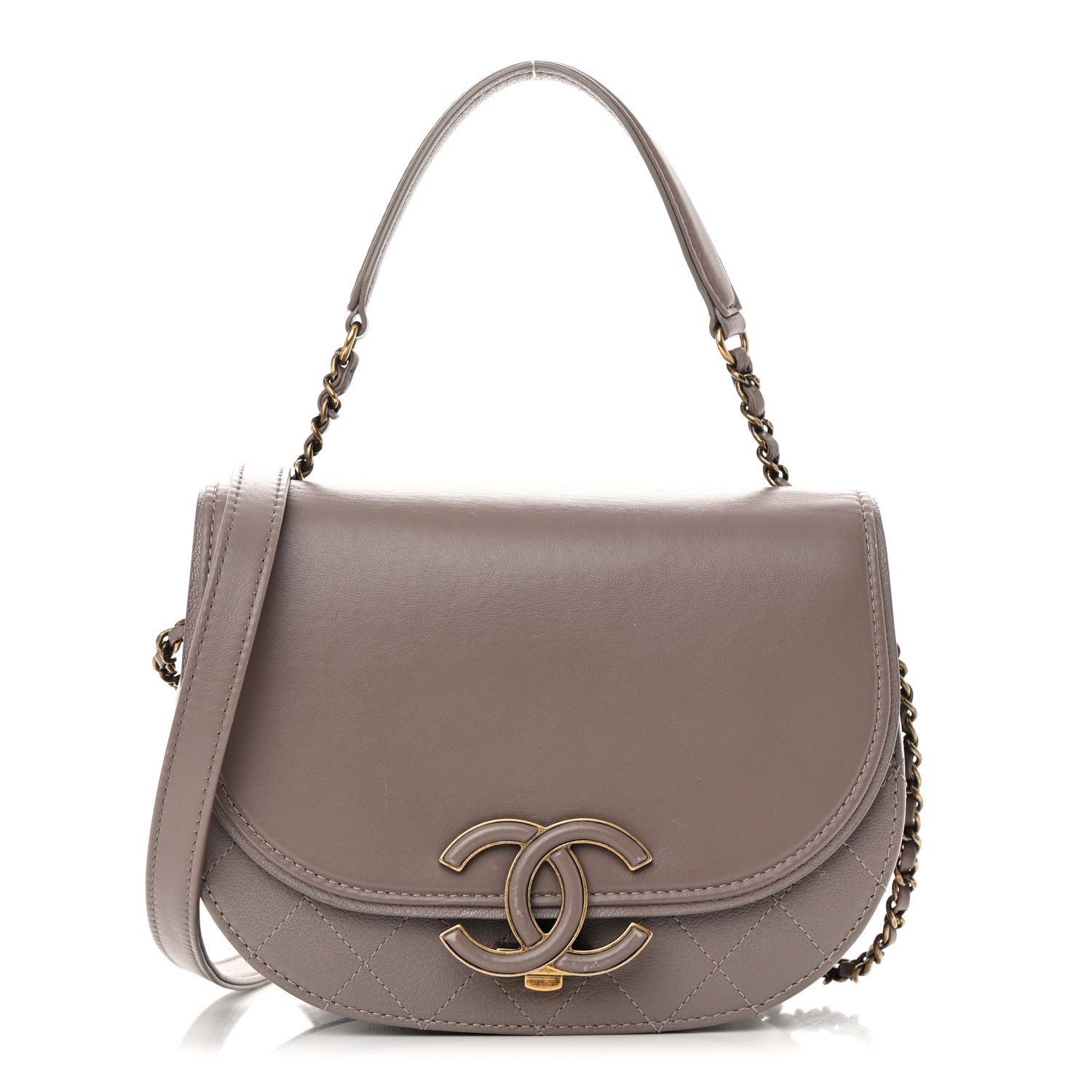 Chanel Shiny Calfskin Goatskin Quilted Small Coco Curve Messenger Flap Grey 1 of 15
