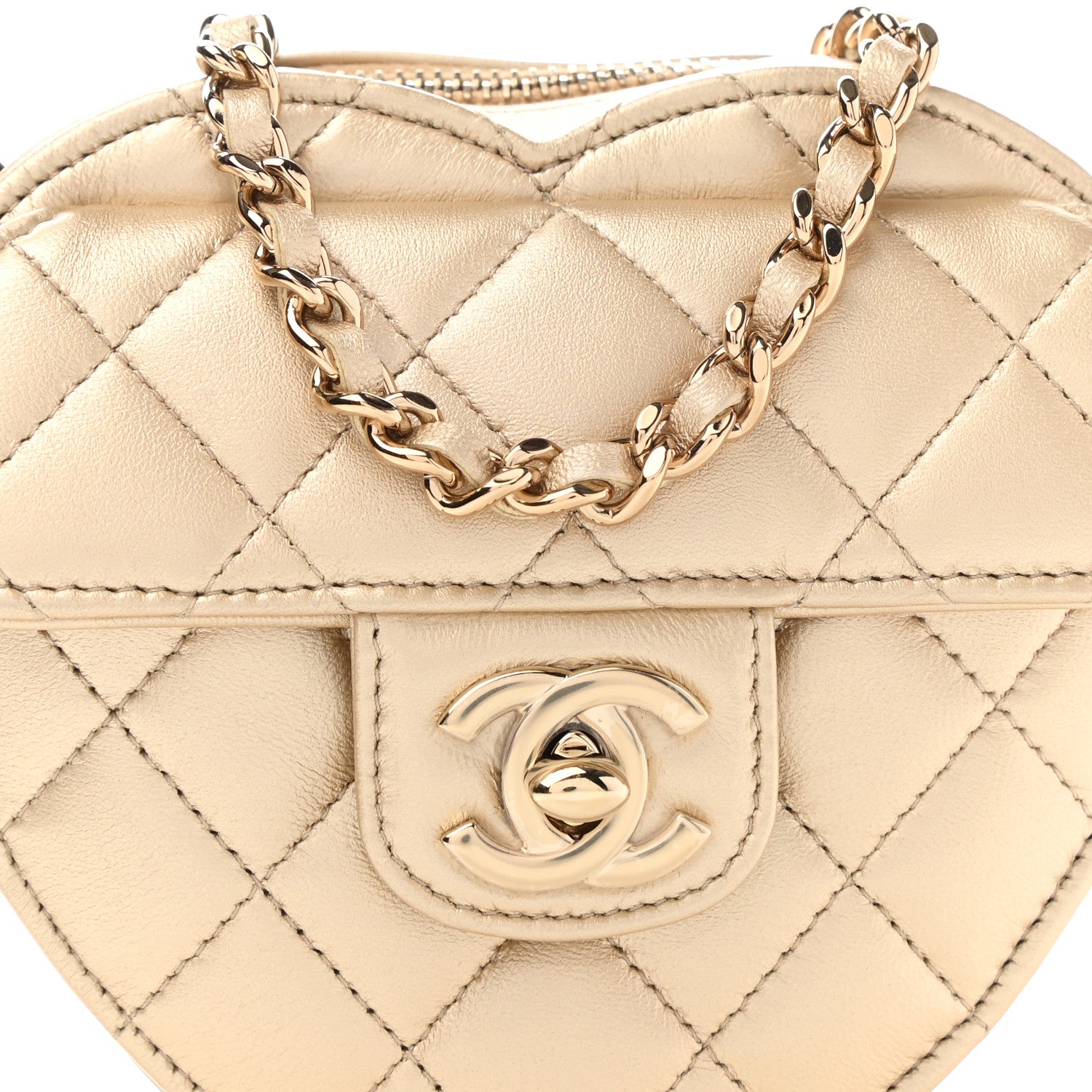 Chanel Metallic Lambskin Quilted CC In Love Heart Clutch With Chain Gold 7 of 10